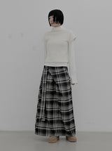 Check Strap Wrap Long Skirt