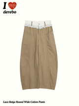 Lace Beige Round Wide Cotton Pants
