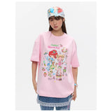 BETWEENAND xsunonebird Summer Loose Printed Top Two Color Pure Cotton Round Neck Short Sleeve T-shirt for Women
