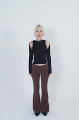 レパード ローライズ スリットパンツ_BROWN