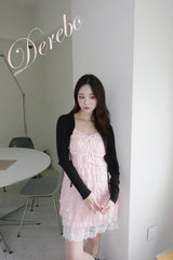 ピーチシフォンフリルレースドレス(cardigan set)