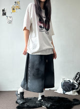 Space Side Lettering Distressed Bermuda Shorts 3color