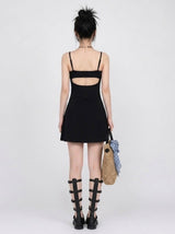 BACK OPEN FLARE MINI DRESS IN BLACK