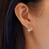 gold nova star drop stud 14k gold plating + 925 silver earrings E071-02G