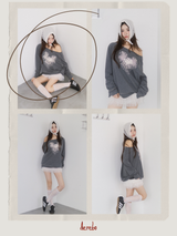 Rose Angel Oversized-fit Off-Shoulder Long Sleeve T-shirt