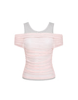 Rosina Sheer Ruched Off-Shoulder Layered Sleeveless Top Pink