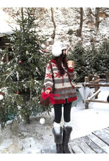 Red Snow Stripe Hooded Knit Zip-Up