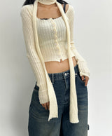 (SCARF & KNIT SET) DREAMY SOFT RIBBED CARDIGAN SCARF SEMI-CROPPED KNIT - 2 COLOR