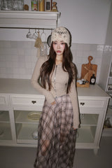 Long Check Chiffon Sharalla Skirt