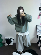 2WAY🩵 オーバールーズチェックウィンドブレーカージップアップ🩵🖤🤎3COLOR