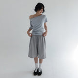 [Caretin] One-Shoulder Raglan Short Sleeve T-Shirt - 5color