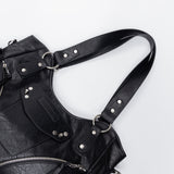 Studded Leather Shoulder Bag (Black)