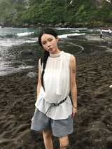 [Scarf SET] リンクルシアーサッカーミニドレス (2 pieces)