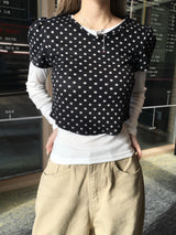 ホリードット フリース レイヤード 半袖Tシャツ（2色）
