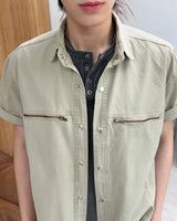 Furd-dyed zipper short-sleeve shirt