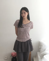 Beauting Shirred V-Neck Short-Sleeve T-Shirt