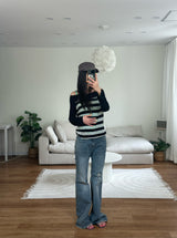 stripe off shoulder tee