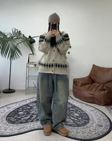 Rough Curved Washed Denim Pants