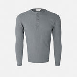 Kanden Ribbed Henley Neck Slim Long Sleeve T-shirt