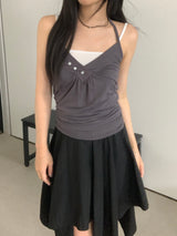 Moen V-Neck Halter-Neck Button Top