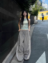 Metallic Track Wide Nylon Trousers