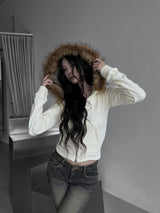 slim fur hood zip-up (fleece-lined / 3color)