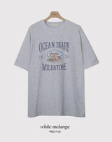 オーシャンプリンティングルーズショートスリーブtシャツ