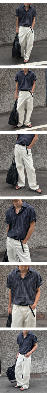 [S-XL] ホワイトハーフバンディングワイドパンツ