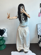 TRACK THREE LINE WIDE PANTS 🤍🎀 FLEECE- PICKABLE 💕🤎🖤5COLOR