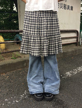 ローベン チェック バンディング ティアード ミディ スカート