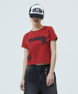 ゴシックアップリケクロップTシャツ_レッド