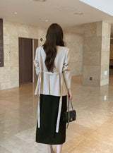 Illy V-neck No Collar Jacket (Belt set)