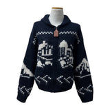 Winter Village House Pattern Knit Zip-Up Cardigan (2 colors)