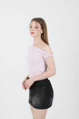 オフショルダーツイスト半袖Tシャツ Pink