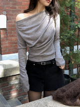 Drape Shirring One Shoulder T-Shirt (3color)