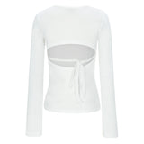 BACK RIBBON LONG SLEEVE-WHITE