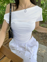  Twist Off-Shoulder Short Sleeve T-Shirt (3 Colors)