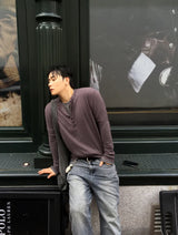 No.1857 terry henley neck knit T (6color)