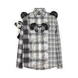 13DE MARZO Panda Bear Checkered Shirt