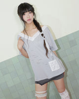 TEA DIARY V-NECK TOP / GREY
