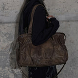 Belted Washing Leather Bag (Brown) F25QE990