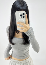 (WITH VOLUME PADS/BASIC ITEM/COMFORT & STRETCH GUARANTEED❤) 3 COLORS BASIC STRETCH SEMI-CROPPED U-NECK T-SHIRT