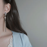 ロングドロップシルバーフラワーピアス