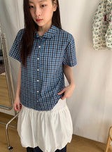26SS★ [BAONHAUS]クルーネンリネンチェック半袖シャツブラウスlouse