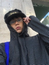No.1523 stripe string hood-T