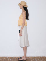 rirri SS25 vacation wear 100% Cotton Textured Floral Blouse with Puffed Lace Trim - Resort Collection