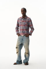 Cropped Plaid Embroidered Shirt