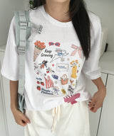 グローレタリングプリントオーバーサイズショートスリーブボクシーTシャツ 2 カラーズ