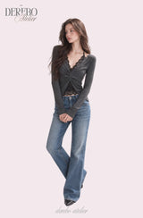 Roy Black Halter Lace Twist Long Sleeve T-shirt