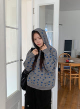 Hots High Neck Button Dot Hooded Knit
